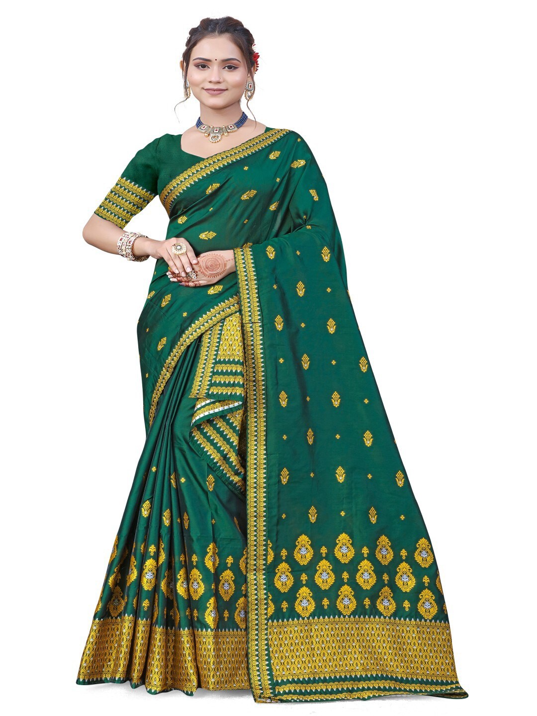 

Skiran's Assamese Mekhela Chador Woven Design Saree, Green