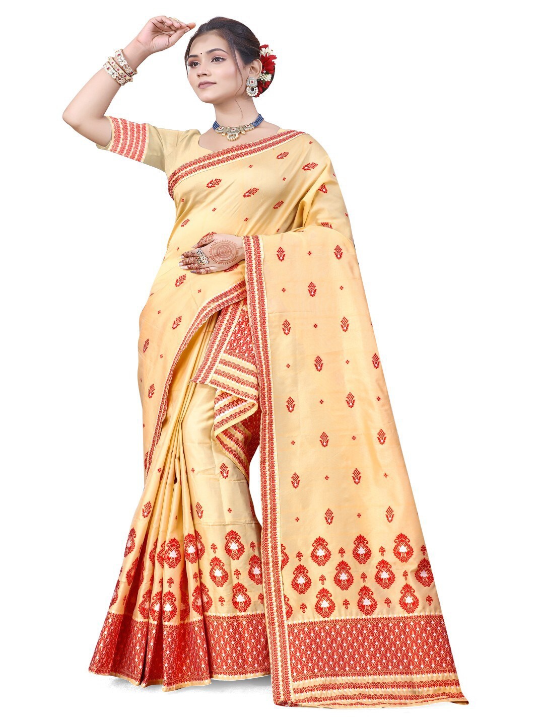 

Skiran's Assamese Mekhela Chador Woven Design Saree, Beige