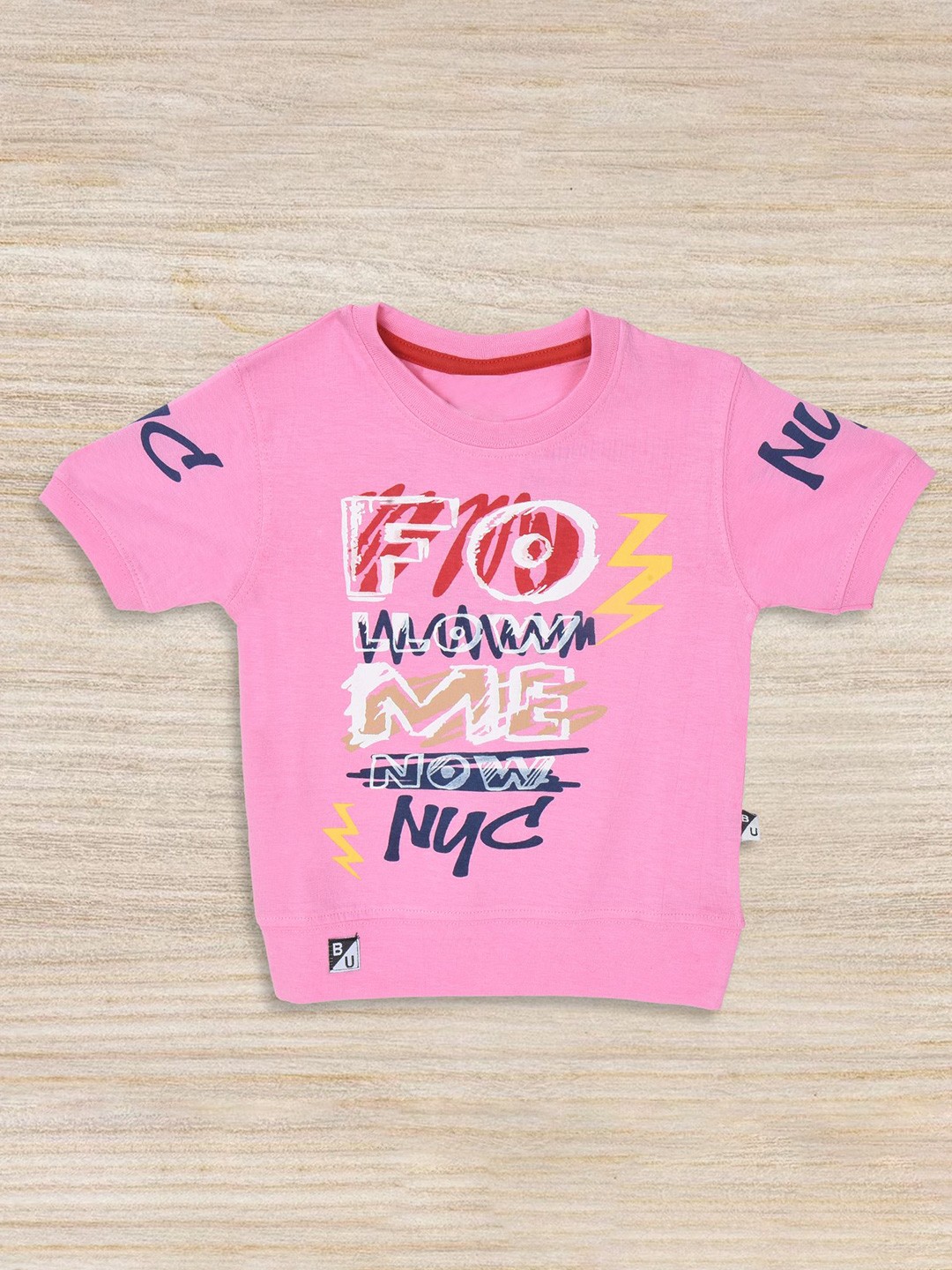 

BAESD Boys Round Neck Typography Pure Cotton T-shirt, Pink