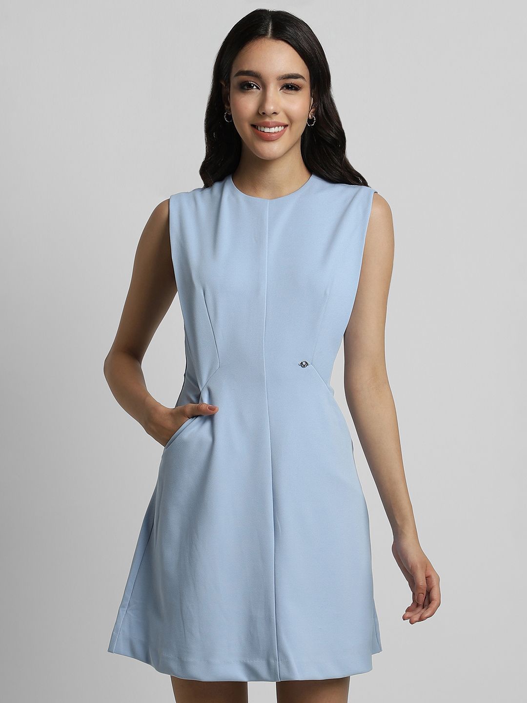 

Allen Solly Woman Round Neck Sleeveless Fit & Flare Dress, Blue