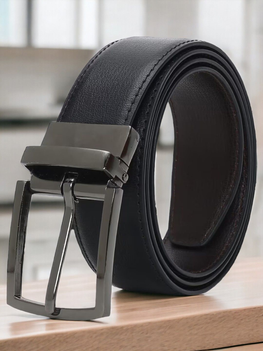 

The Roadster Lifestyle Co. Men Black Textured Reversible Formal Belt