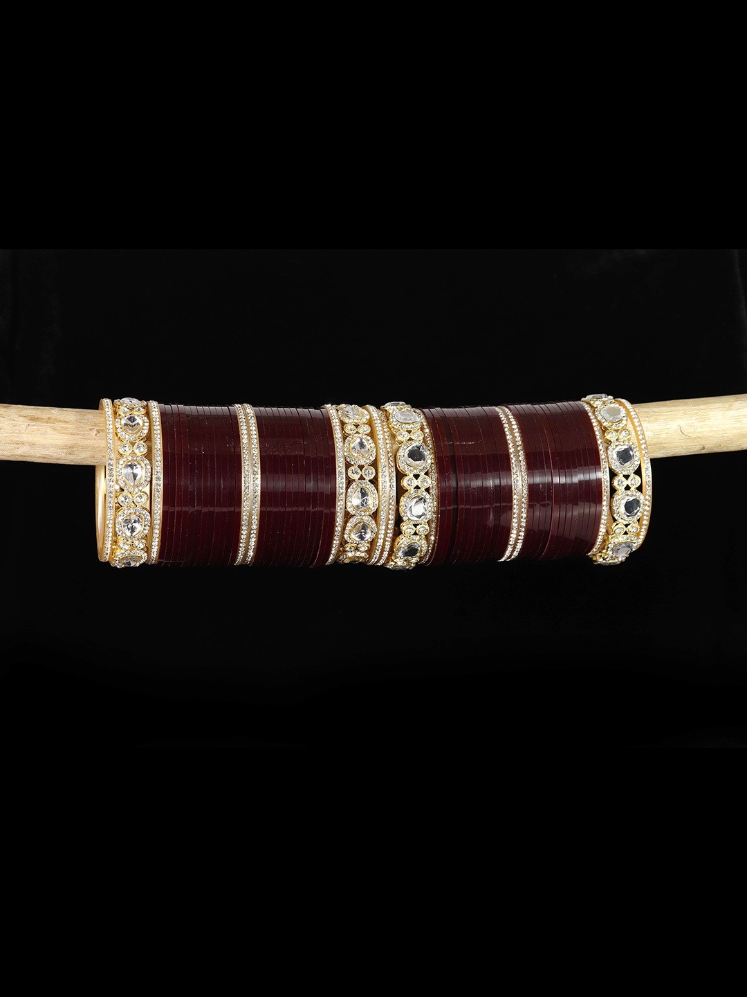 

LAVAZZA Set Of 64 Crystal Studded Bangles, Maroon