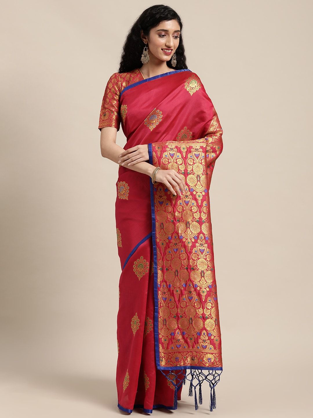 

KULNAARI Woven Design Zari Banarasi Saree, Red