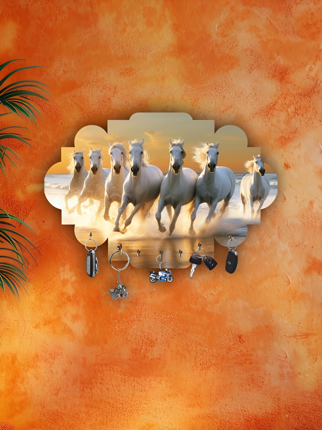 

WALLMAX Beige & Grey Printed Wooden 7 To 10 Hooks Key Holder