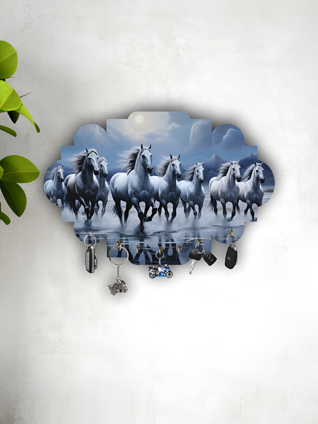

WALLMAX Blue Printed Wooden 7 To 10 Hooks Key Holder