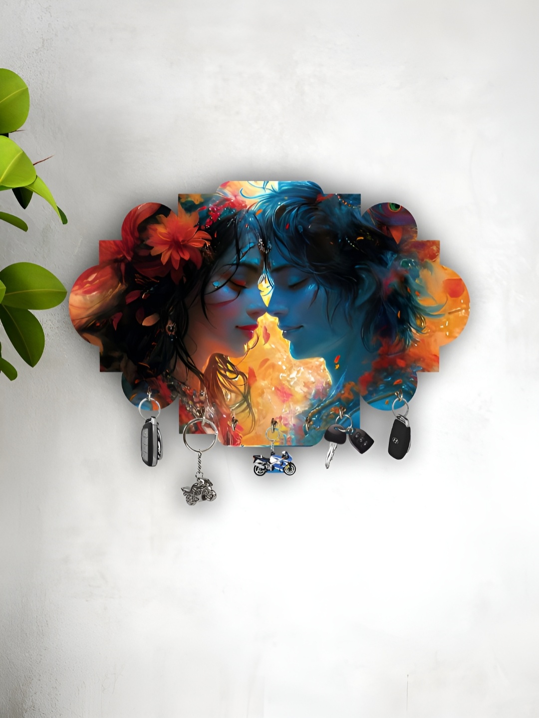 

WALLMAX Blue & Orange Radha Krishna Printed Wooden Key Holder