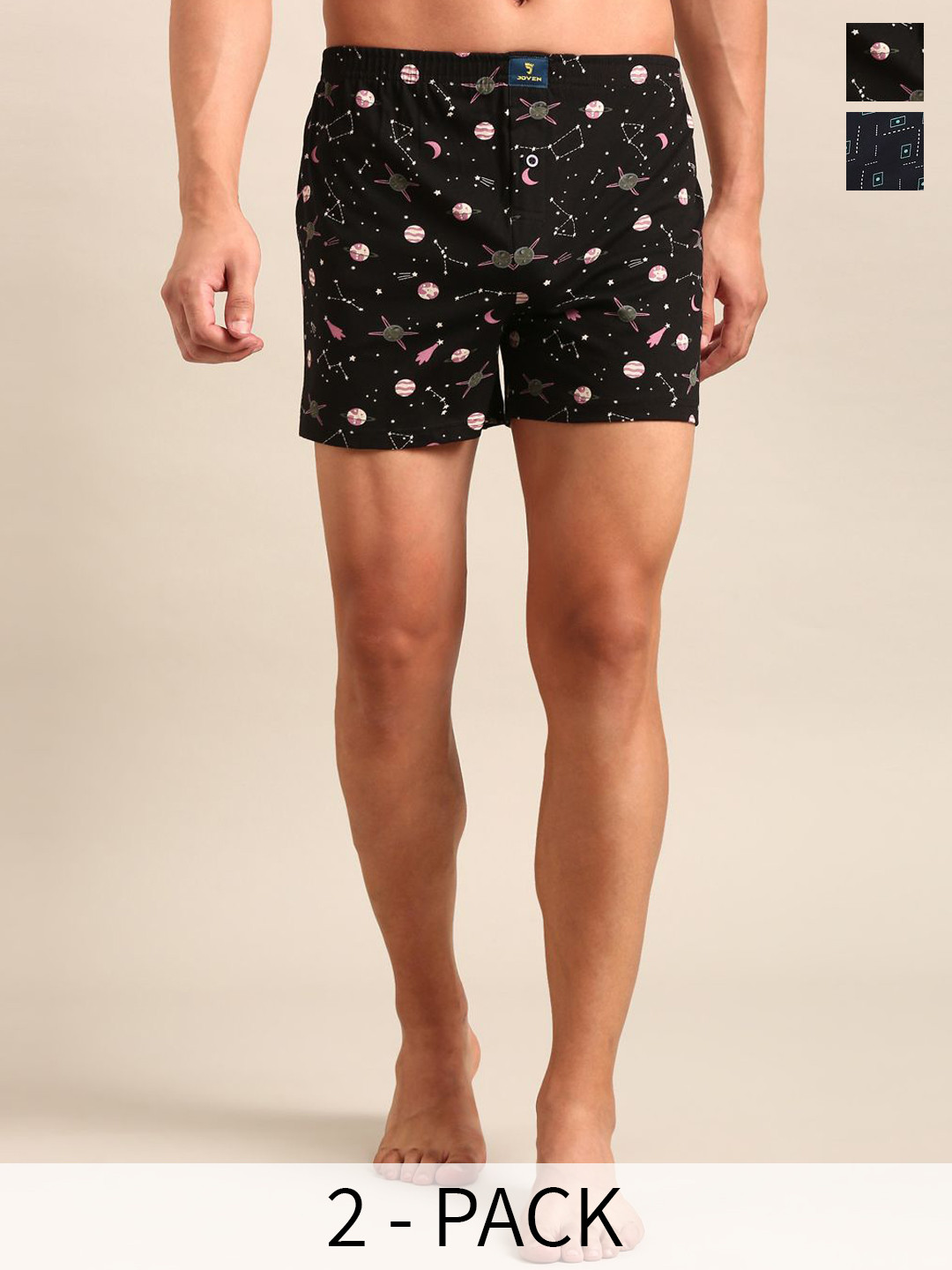 

Joven Pack of 2 Printed Pure Cotton Boxers JB2K-03, Navy blue