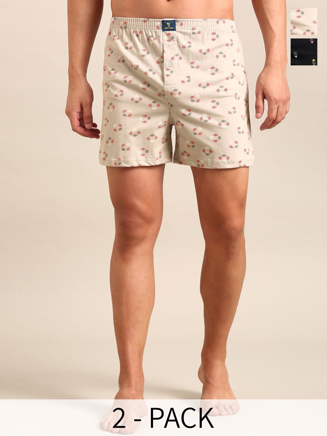 

Joven Pack Of 2 Printed Pure Cotton Boxers JB2K-02, Navy blue