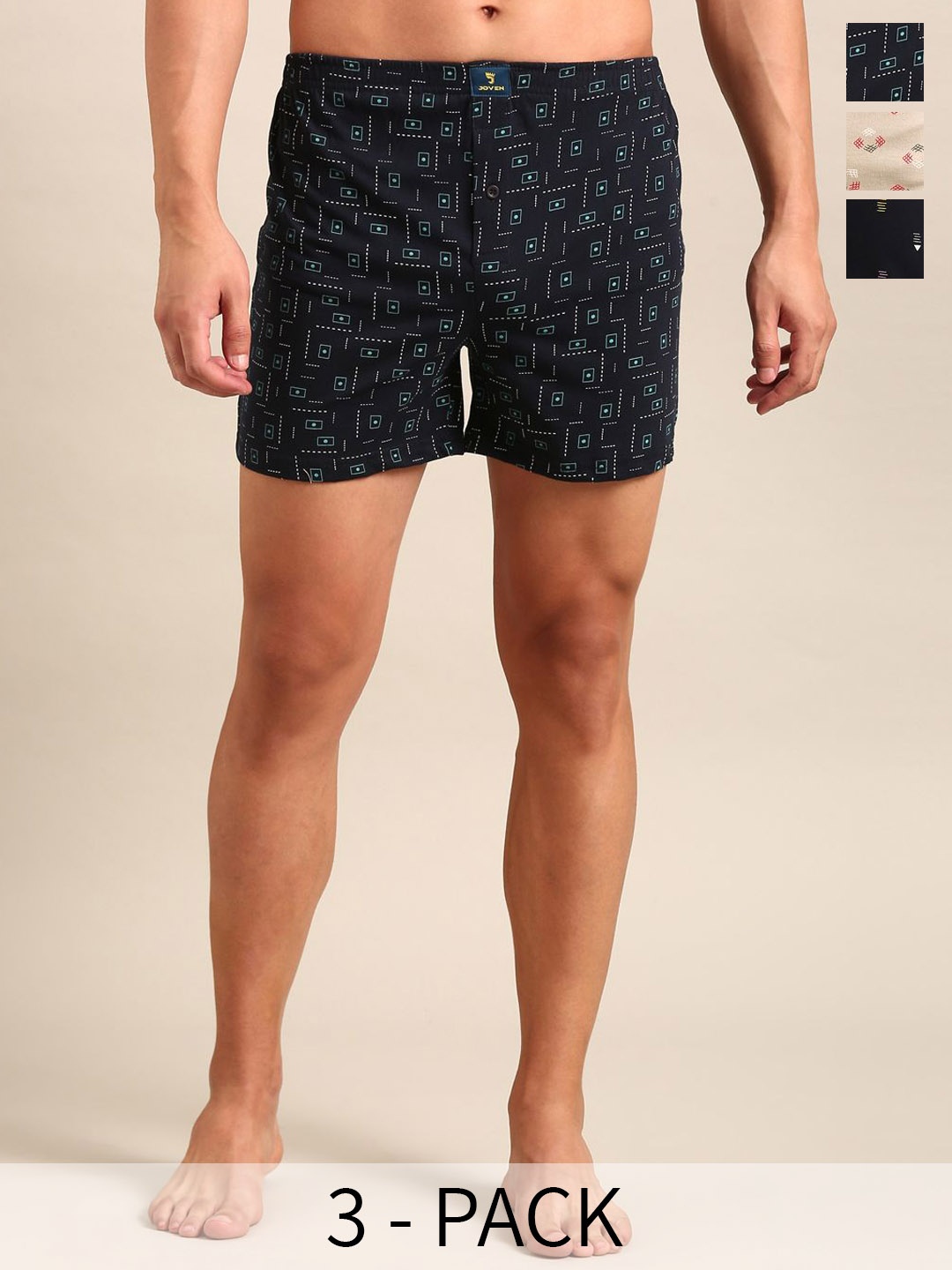 

Joven Pack of 3 Printed Pure Cotton Boxers JB3K-01, Beige