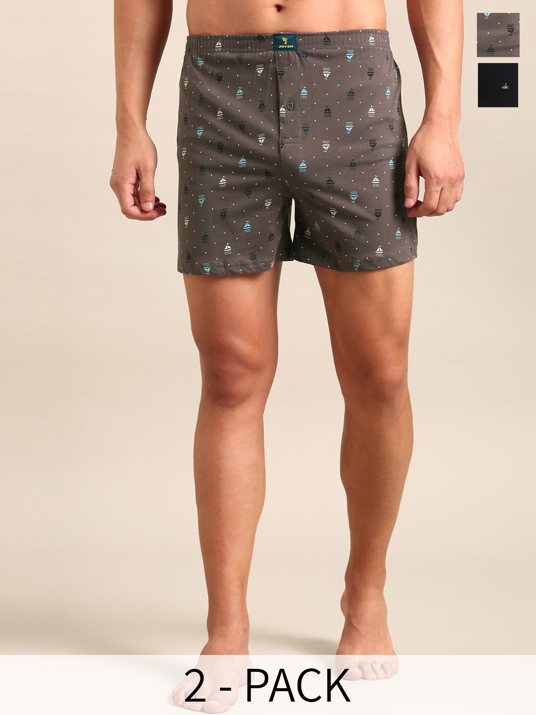 

Joven Men Pack Of 2 Printed Durability Pure Cotton Boxers JB2K-01, Navy blue