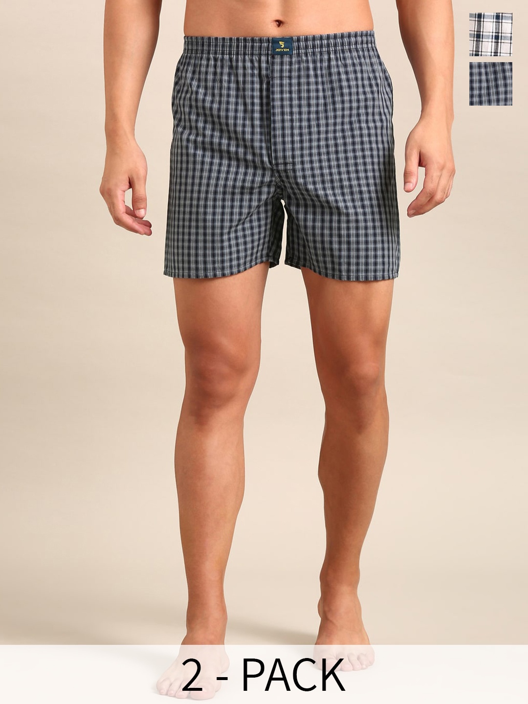 

Joven Pack Of 2 Checked Pure Cotton Boxers JB2C021, Grey