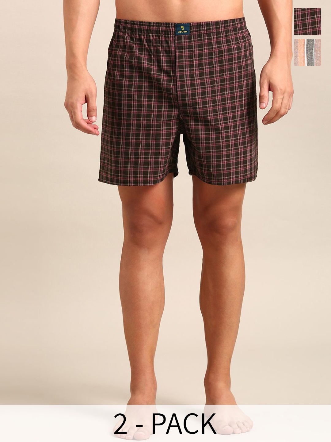 

Joven Pack of 2 Checked Pure Cotton Boxers JB2C018, Maroon