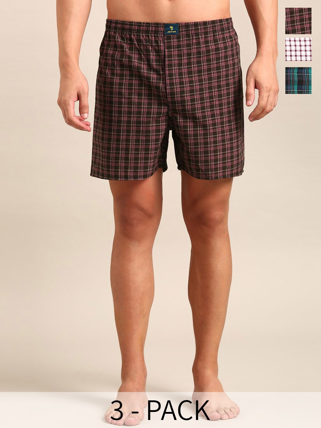 

Joven Pack of 3 Checked Pure Cotton Boxers JB3C017, Maroon