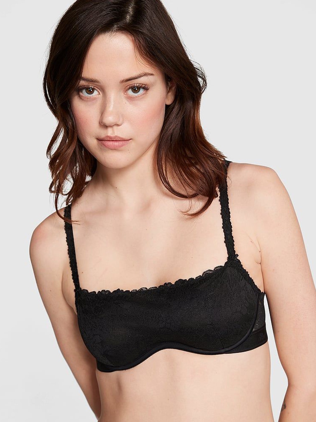 

Victoria's Secret Floral Bralette Bra Medium Coverage Underwired, Black