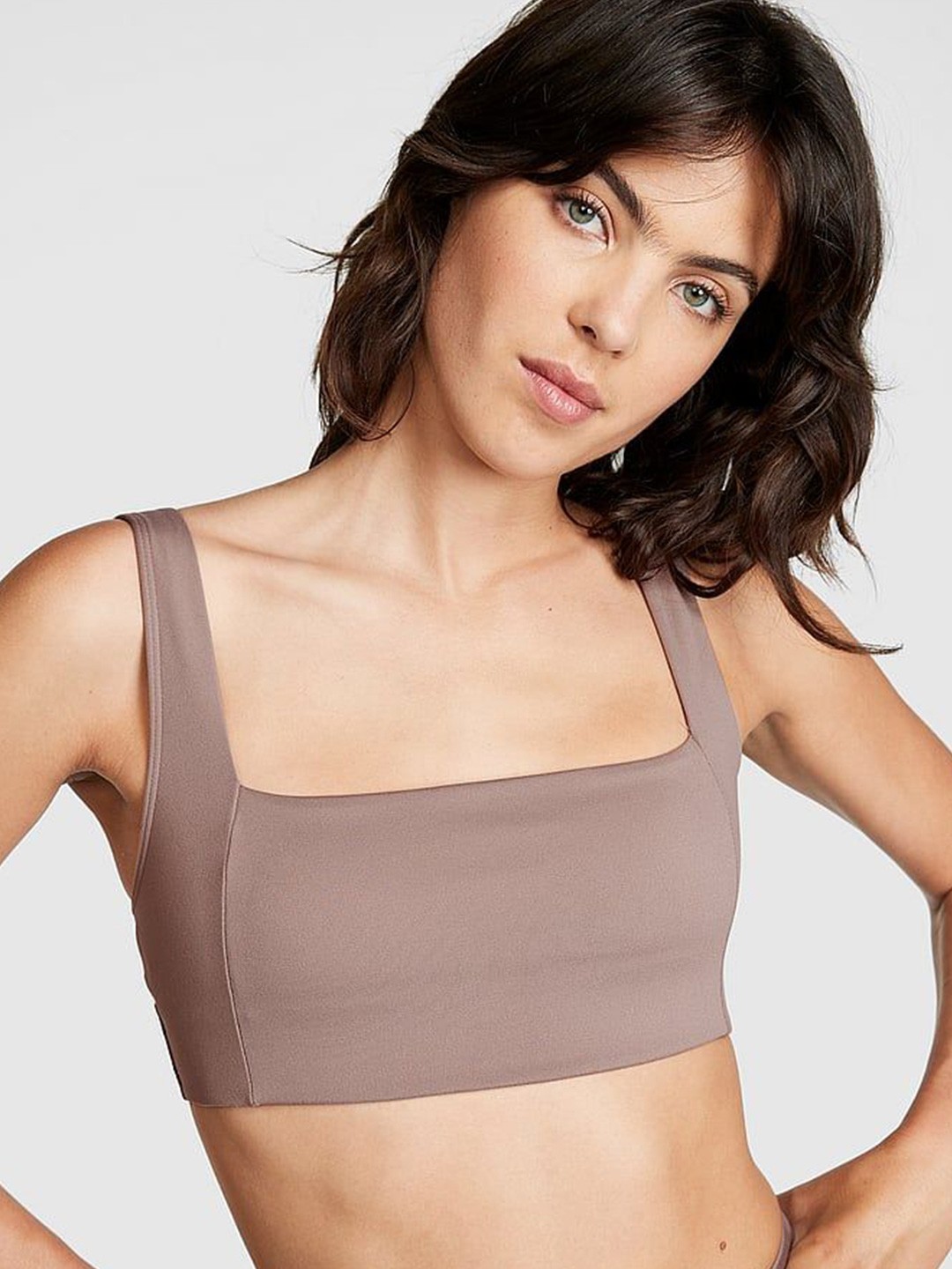 

Victoria's Secret PINK Medium Coverage Ultimate Squareneck Sports Bra With All Day Comfort, Brown