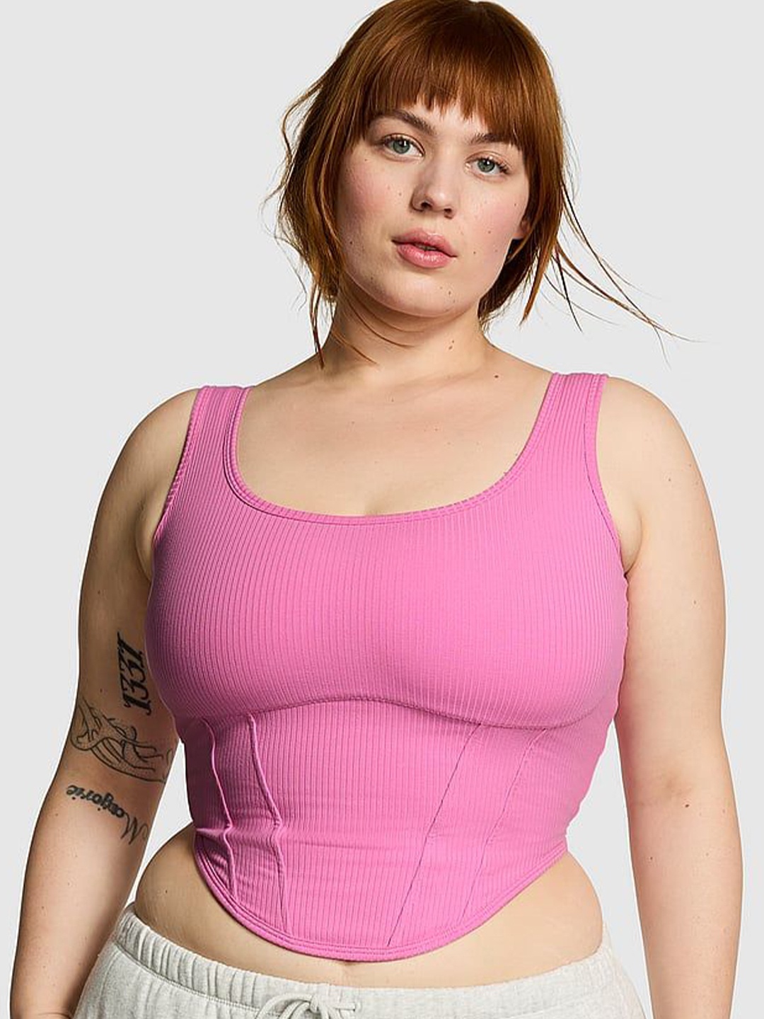 

Victoria's Secret PINK Plus Size Ribbed Shoulder Straps Cinched Corset Crop Top