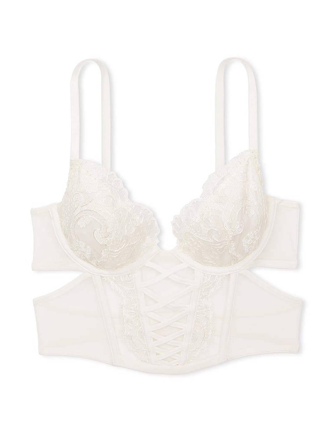 

Victoria's Secret Dream Angels Floral Self Design Low-Cut Demi Corset Top, White