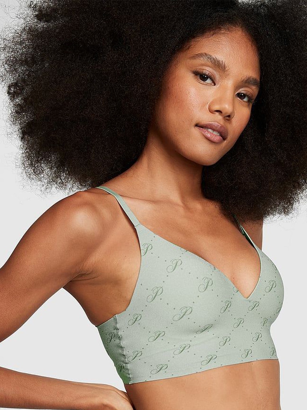 

Victoria's Secret PINK Printed Medium Coverage Heavily Padded Bralette Bra-All Day Comfort, Green