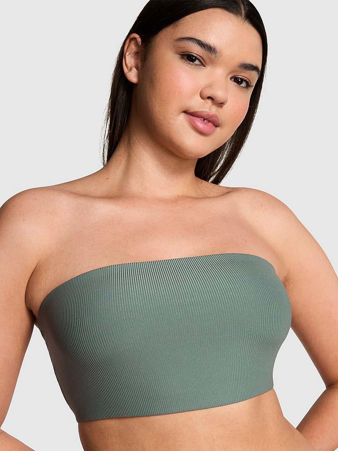 

Victoria's Secret PINK Medium Coverage Non Padded Strapless Bralette Bra-All Day Comfort, Green