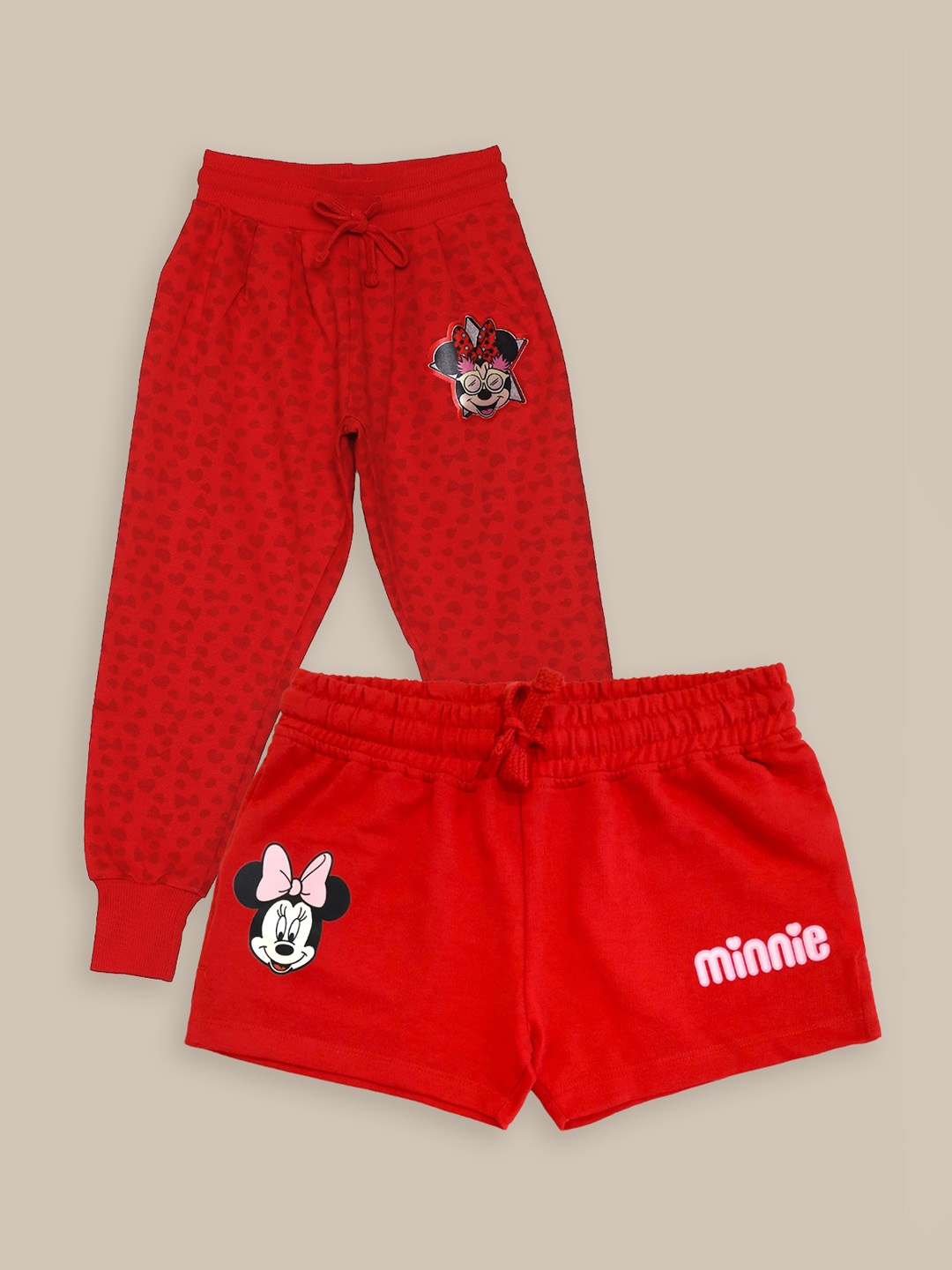 

Kids Ville Girls Printed Regular Shorts With Joggers, Red