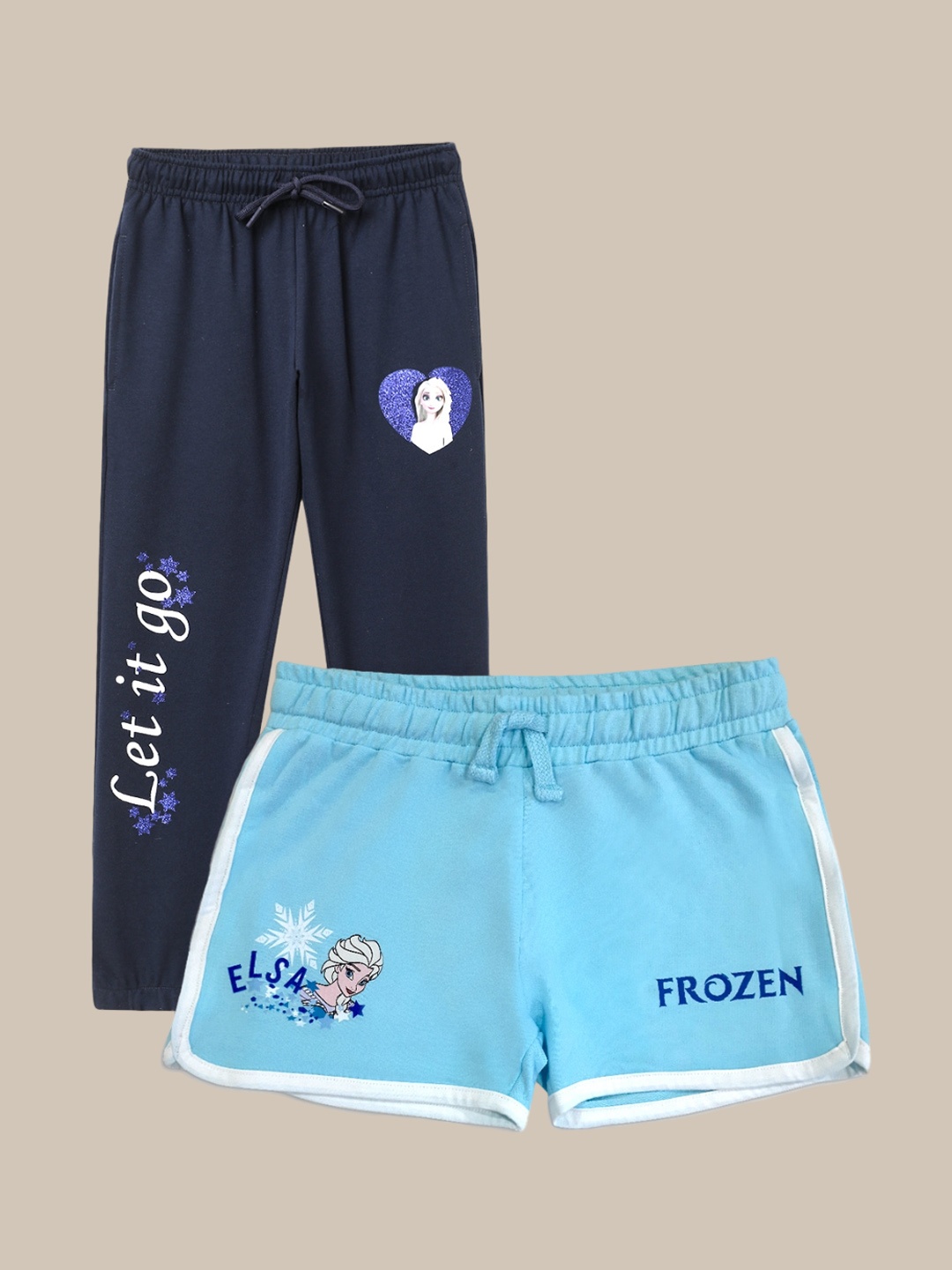 

Kids Ville Girls Printed Shorts With Track Pants, Blue