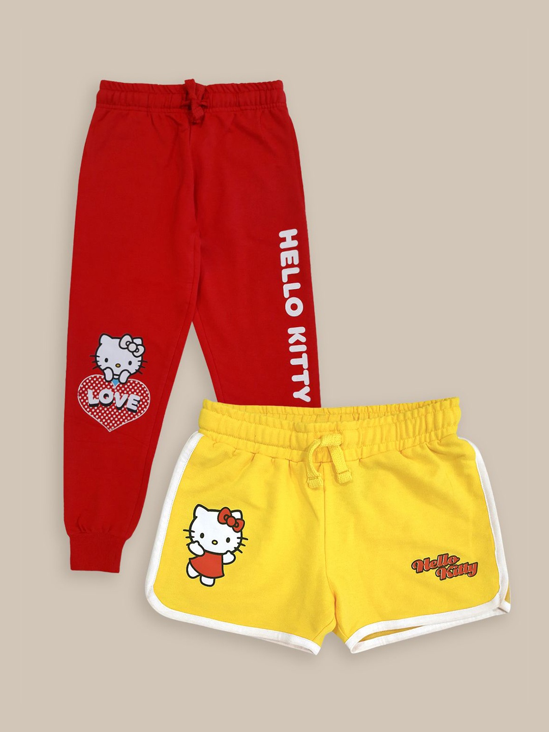 Kids Ville Girls Printed Regular Shorts With Joggers, Yellow
