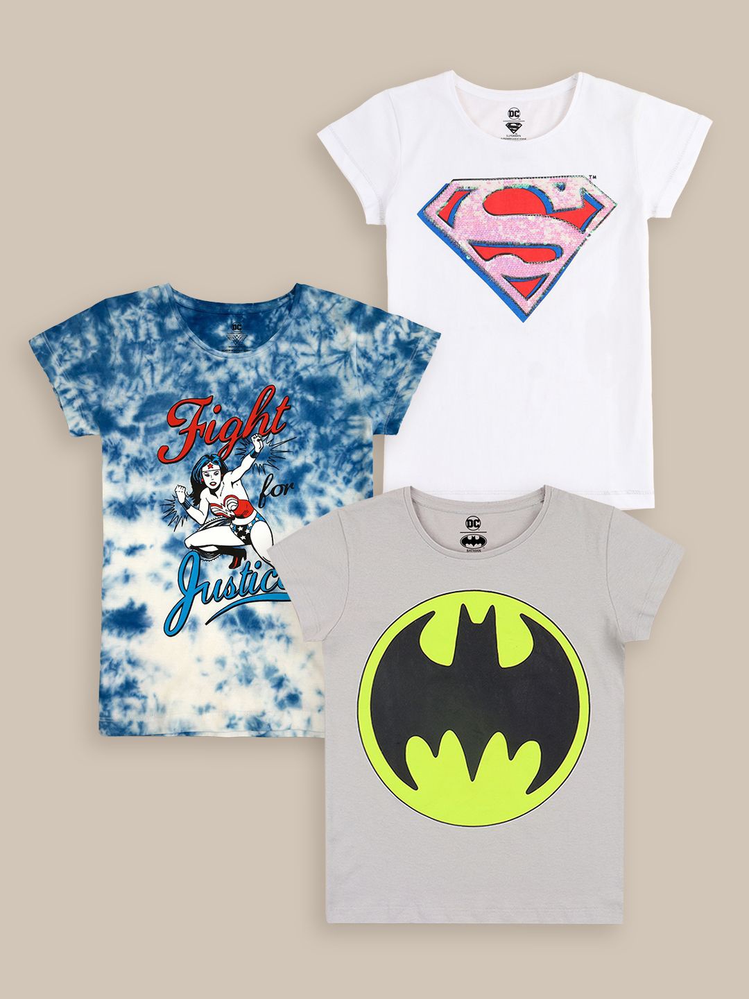 

Kids Ville Girls Pack of 3 Dc Comics Printed Pure Cotton T-Shirts, White