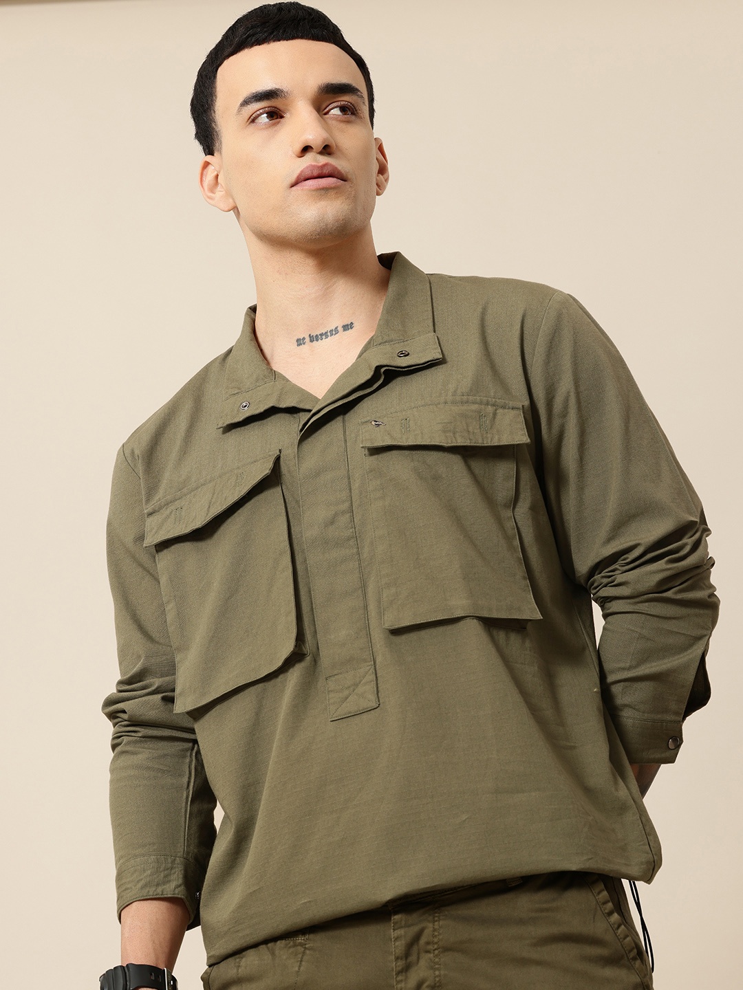 

Mr Bowerbird Men Premium Liberal Fit Pure Cotton Casual Shirt, Olive