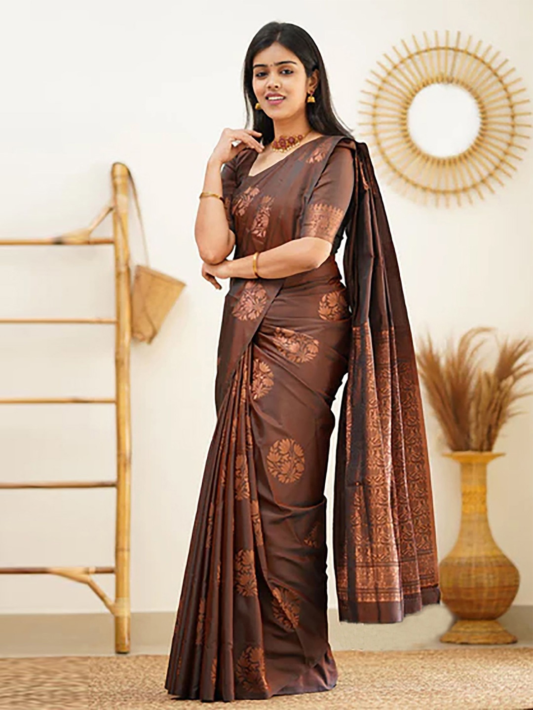 

Anjaneya Sarees Woven Design Zari Banarasi Saree, Brown