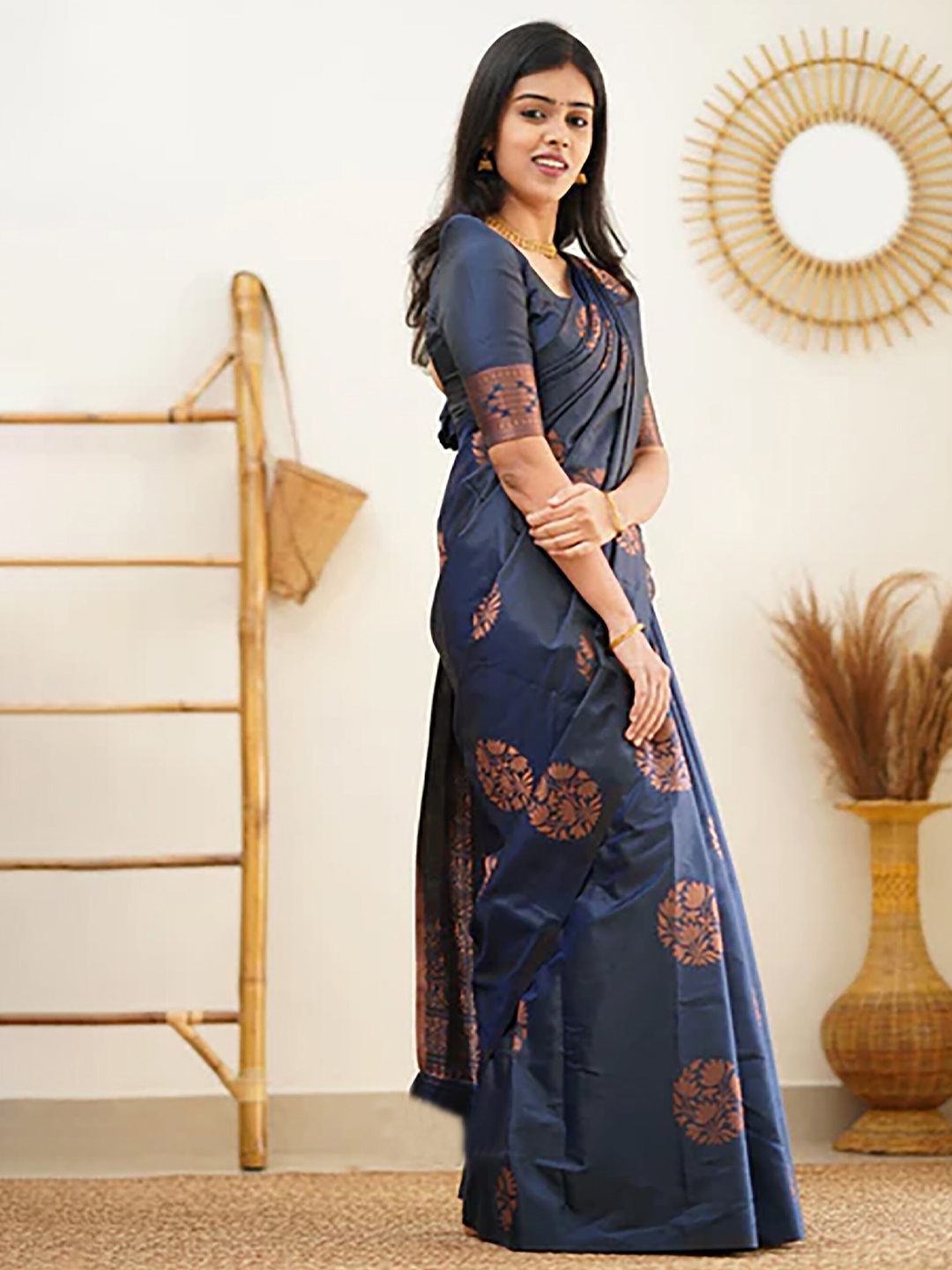 

Anjaneya Sarees Woven Design Zari Banarasi Saree, Navy blue