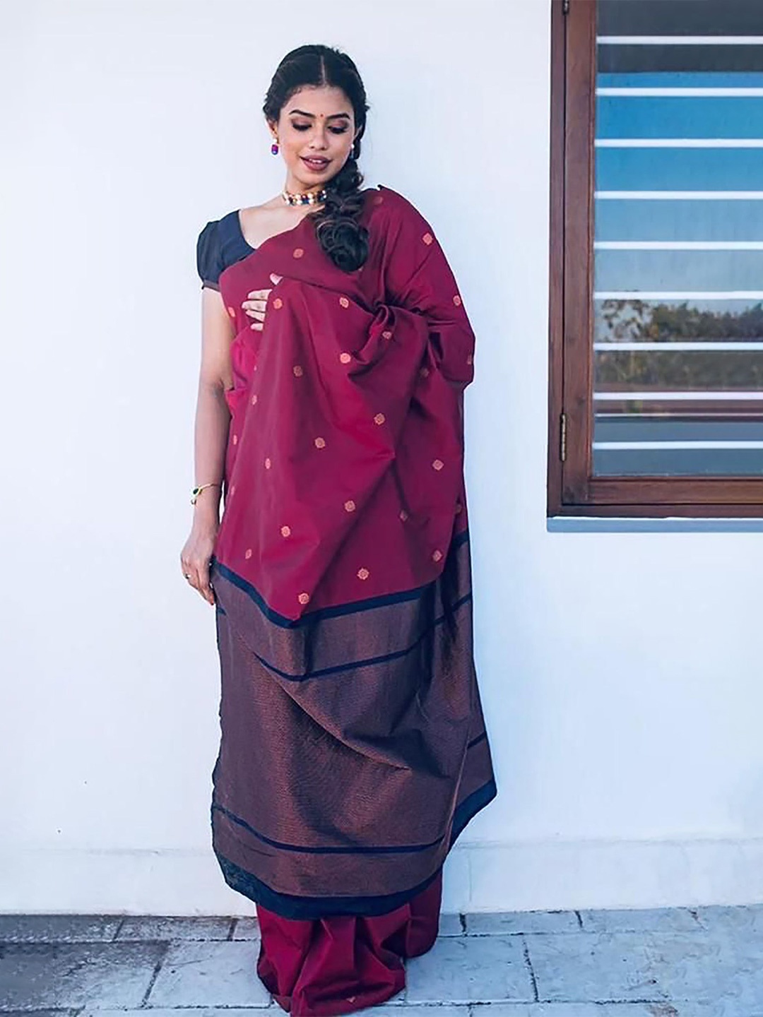 

Anjaneya Sarees Woven Design Banarasi Saree, Rose