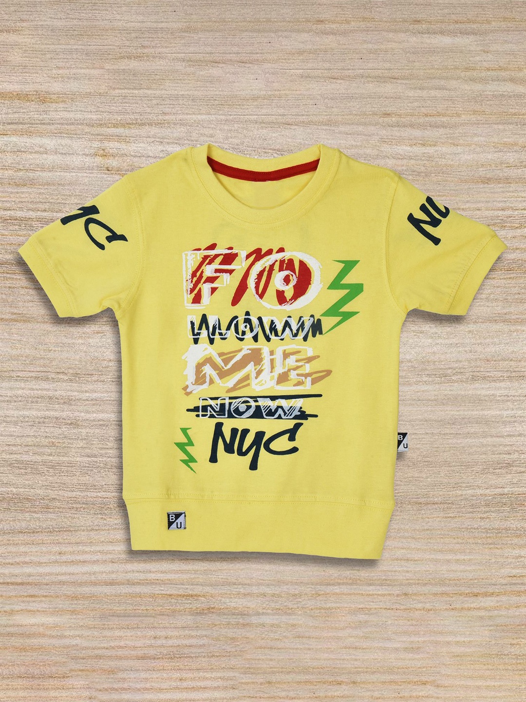 

BAESD Boys Round Neck Typography Pure Cotton T-shirt, Yellow