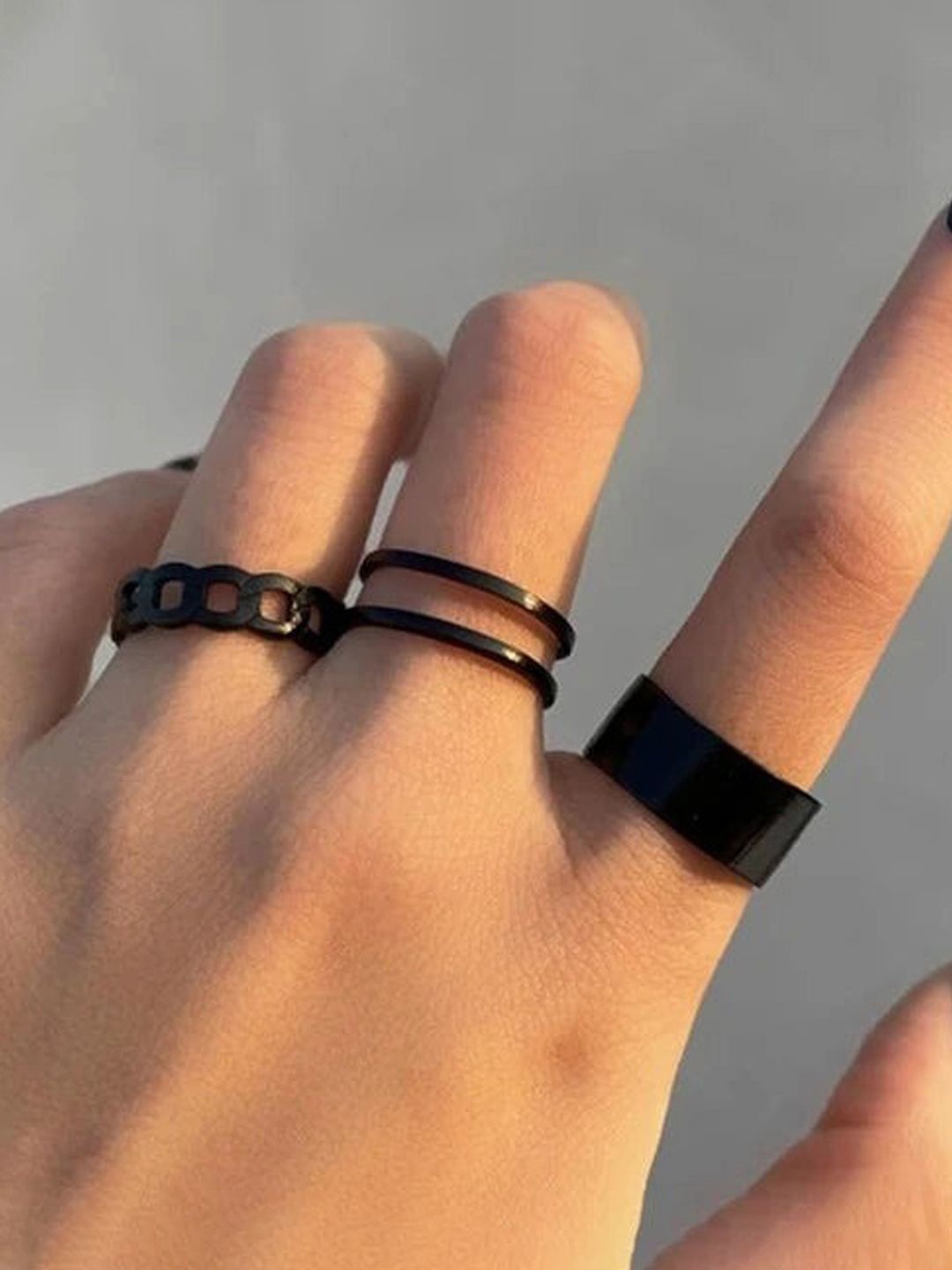 

Jewels Galaxy Set Of 3 Silver Plated Finger Rings, Black