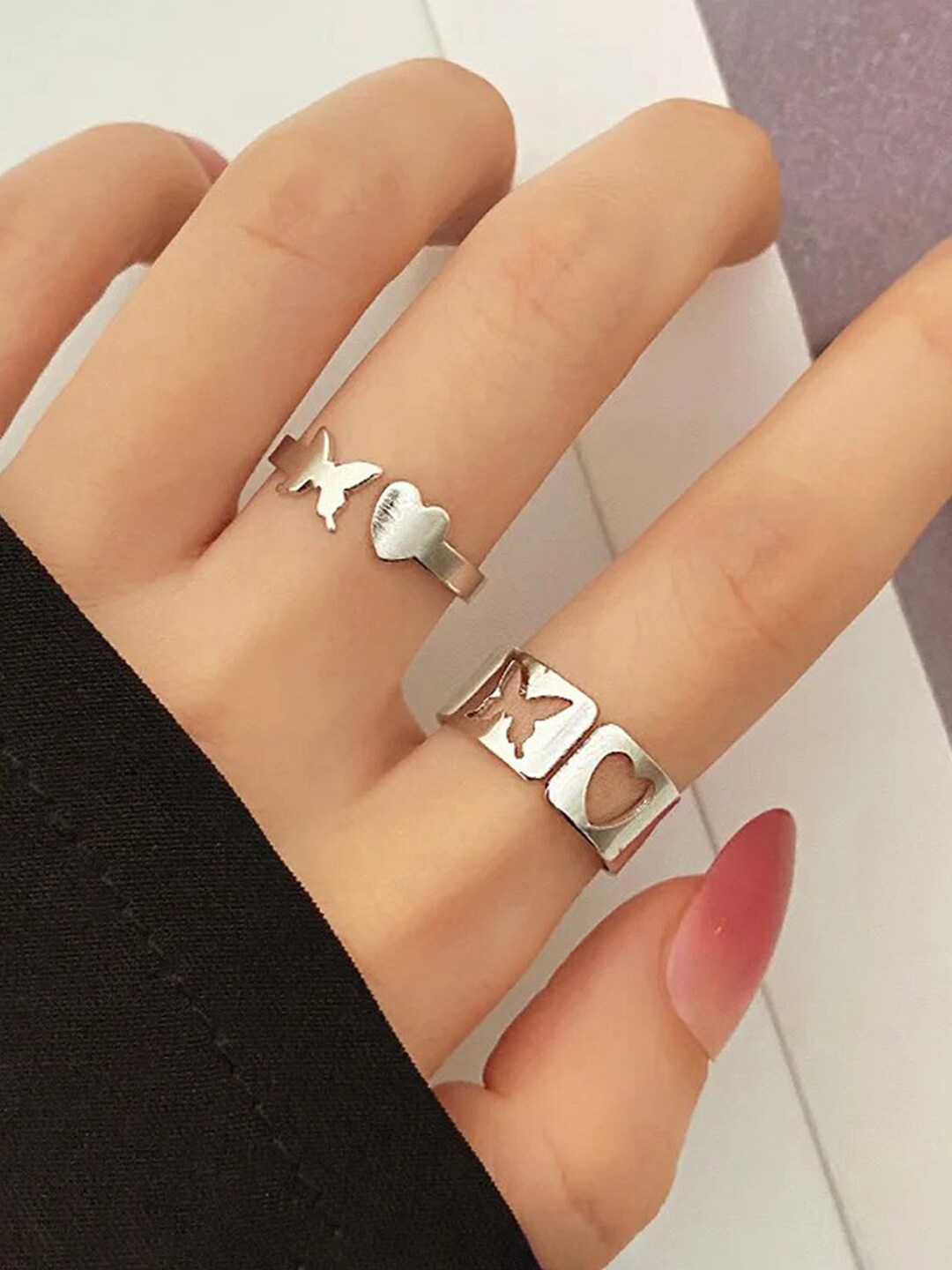 

Jewels Galaxy Set of 2 Silver-Plated Adjustable Finger Rings