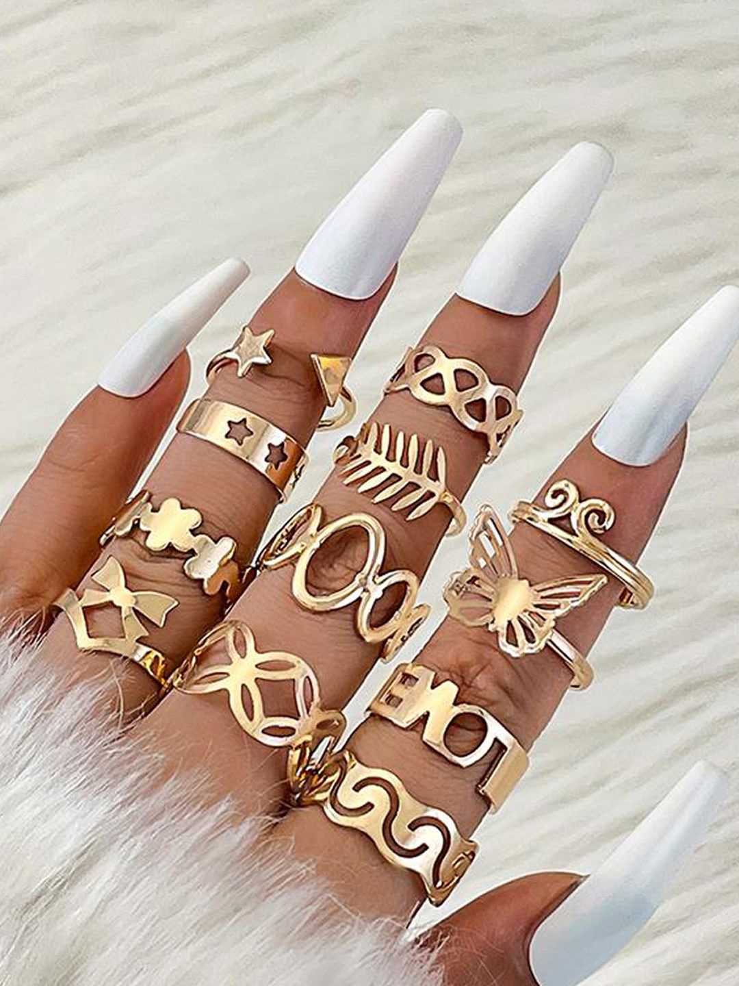 

Jewels Galaxy Set of 12 Gold Plated Artificial Beads Finger Ring