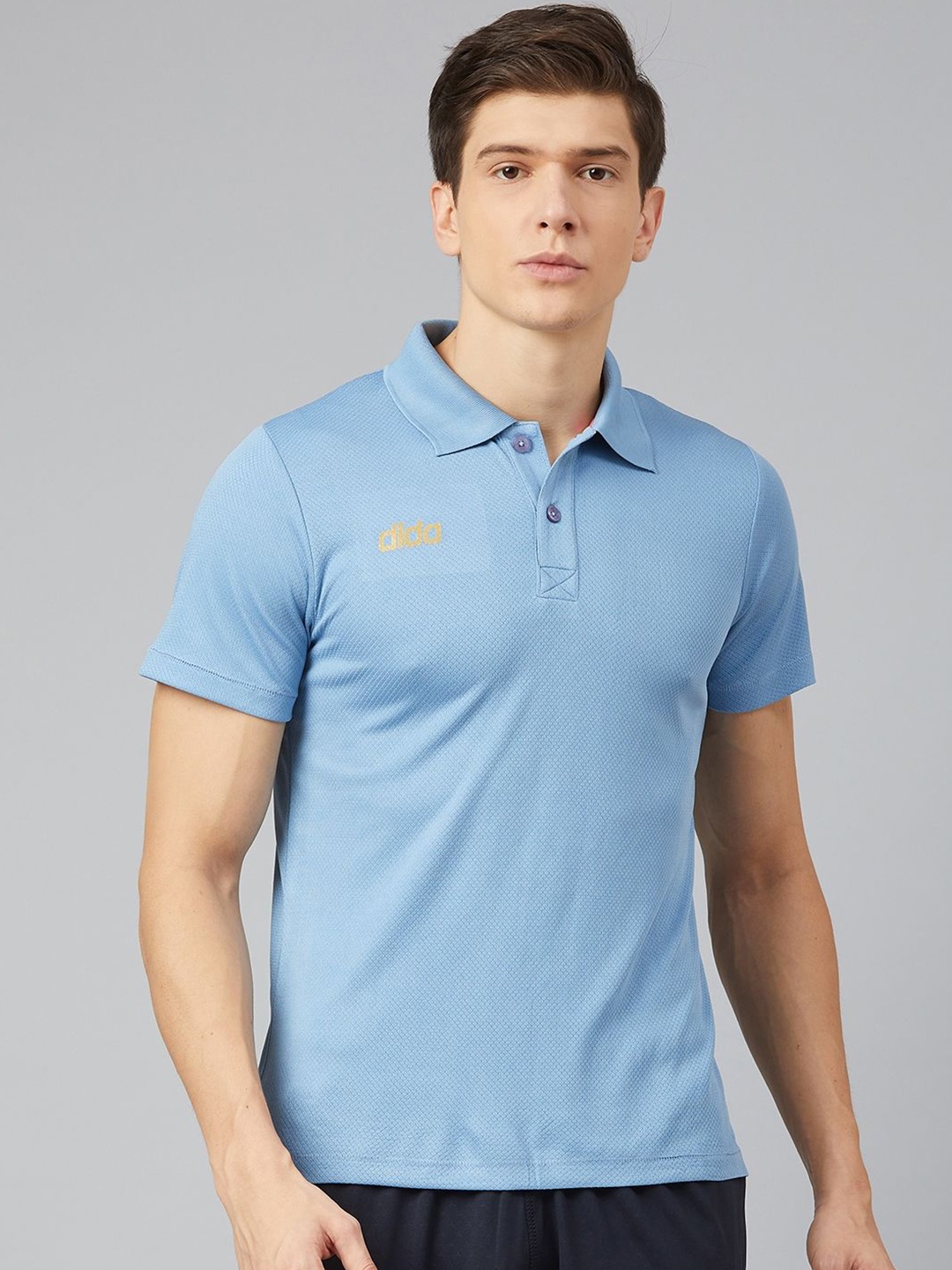 

DIDA Men Polo Collar Dri-FIT Applique T-shirt, Blue