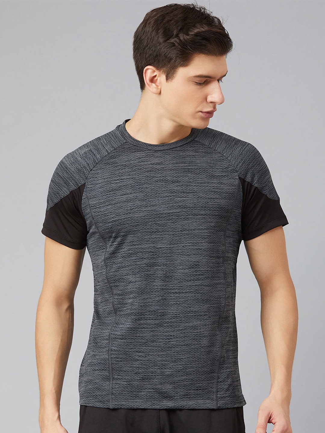 

DIDA Men Henley Neck Drop-Shoulder Sleeves Dri-FIT Pockets T-shirt, Grey melange