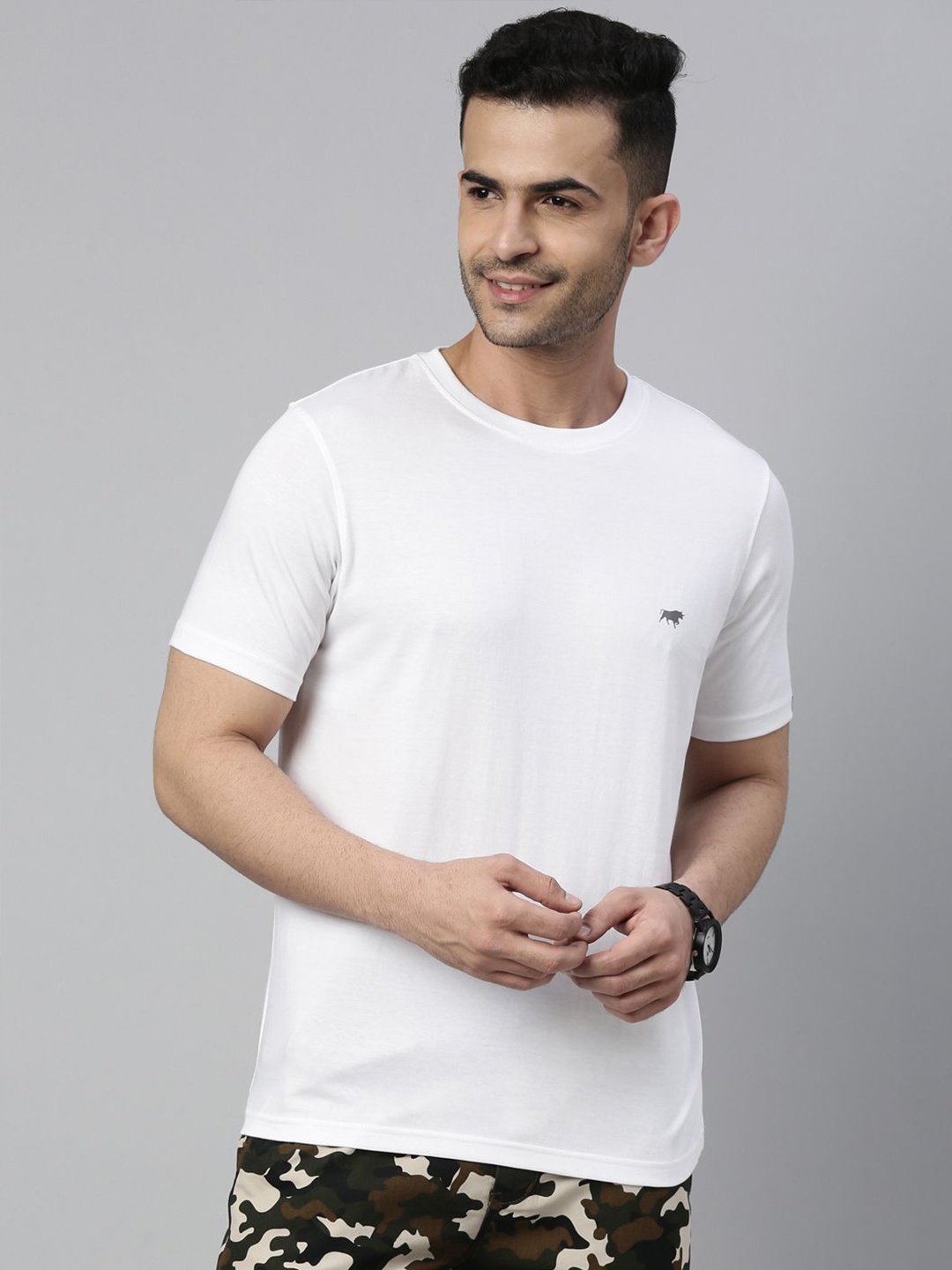 

Bushirt Round Neck Short Sleeves Pure Cotton T-shirt, White