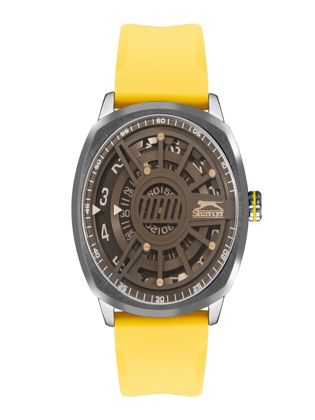 

Slazenger Men Skeleton Dial & Leather Straps Analogue Multi Function Watch SL092211103, Yellow