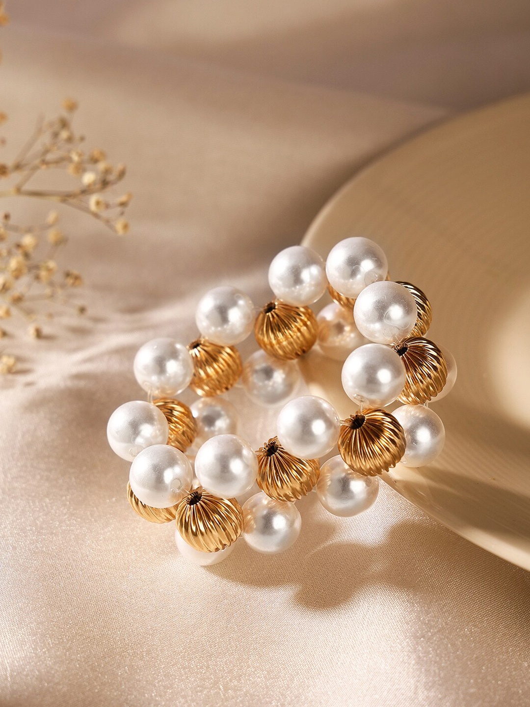 

Priyaasi Gold-Plated Pearls-Beaded Elasticated Bracelet