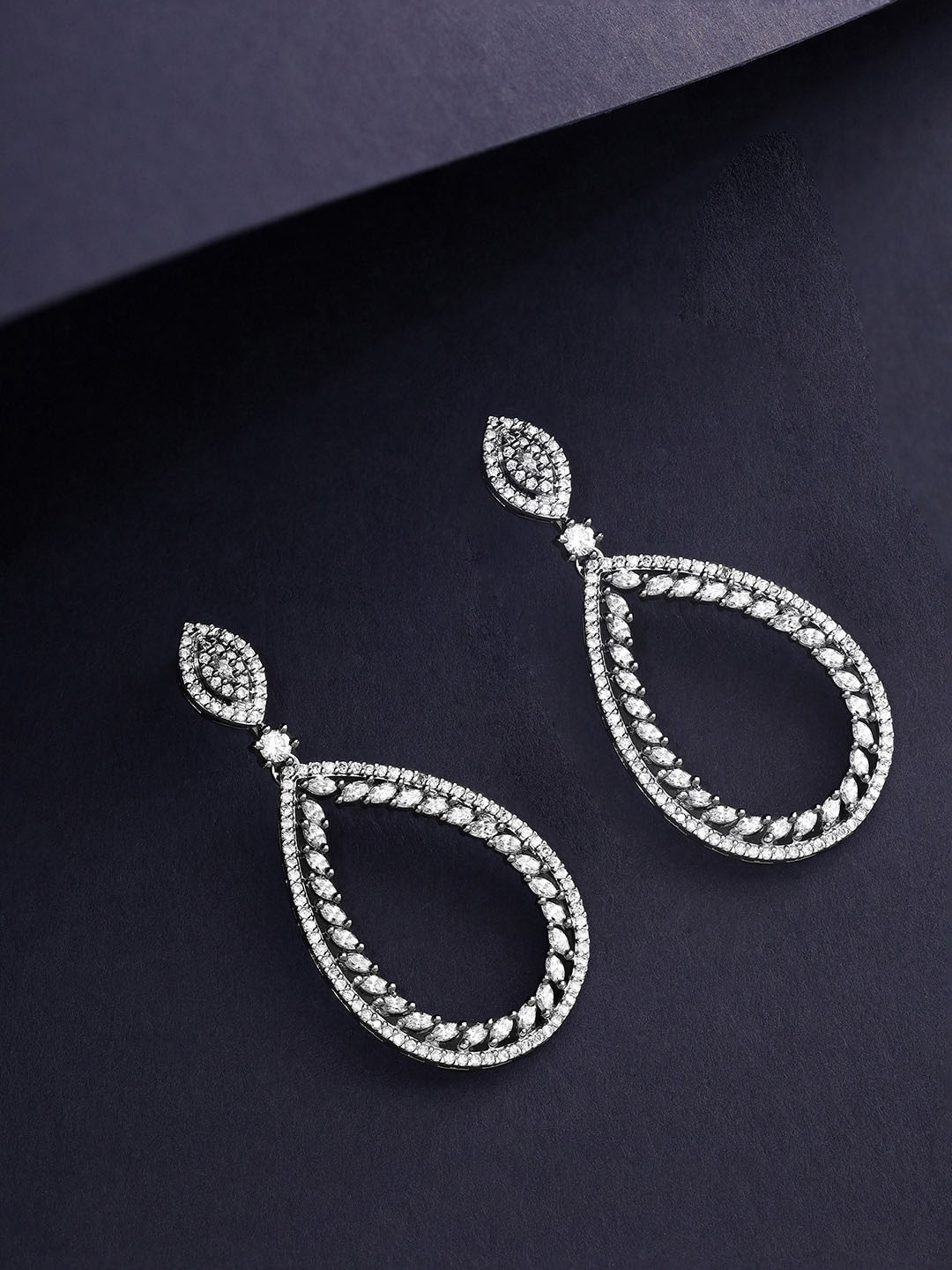 

Priyaasi American Diamond Silver Plated Drop Earrings