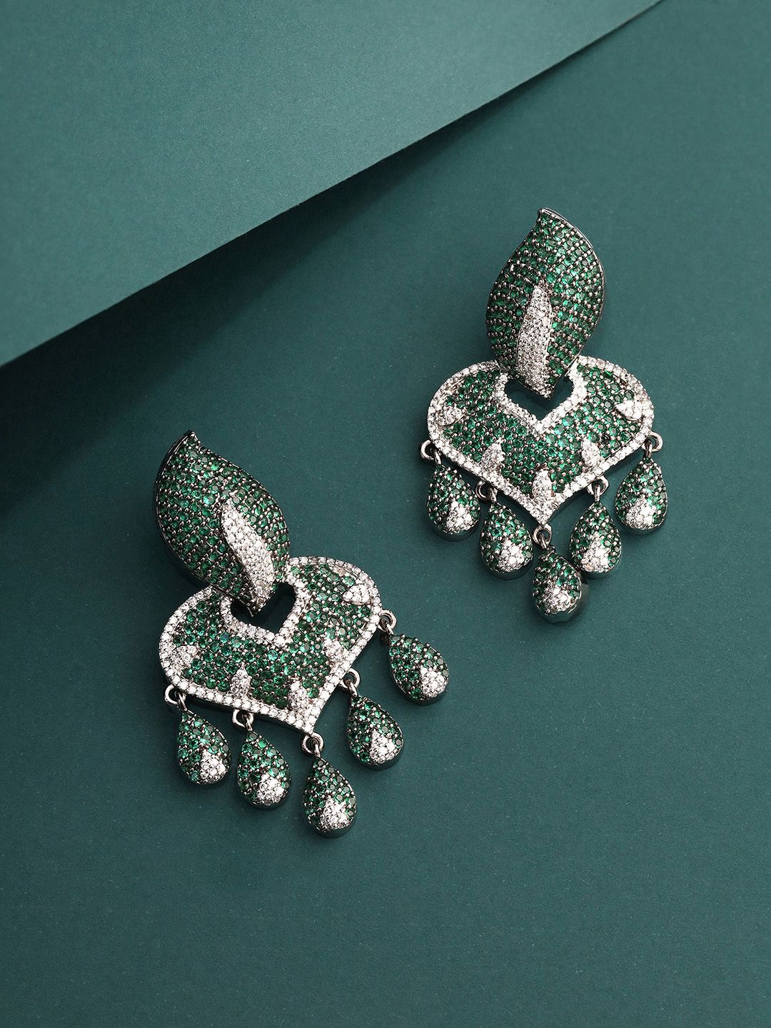 

Priyaasi Silver-Plated American Diamond Studded Drop Earrings