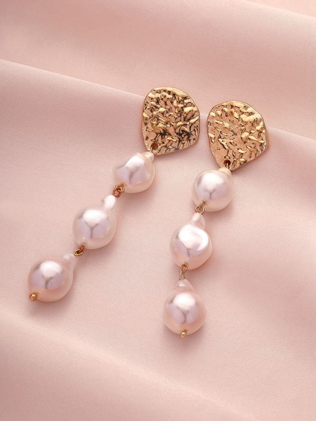 

Priyaasi Gold Plated Pearls Beaded Contemporary Drop Earrings