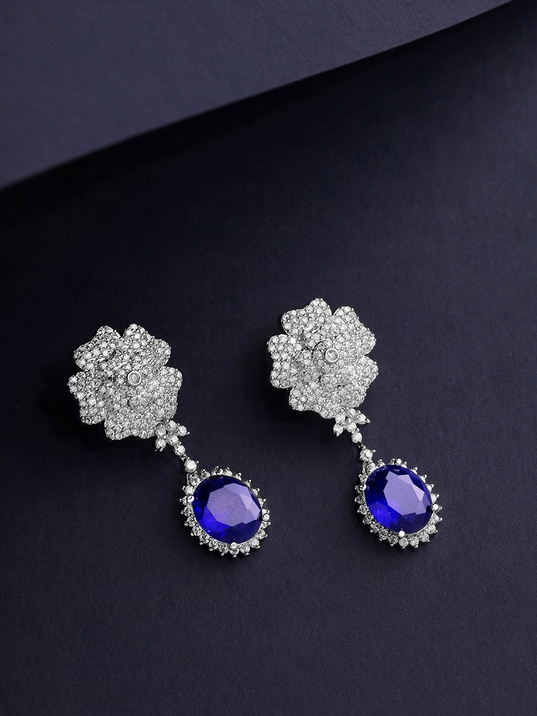 

Priyaasi Silver-Plated American Diamond Studded Drop Earrings