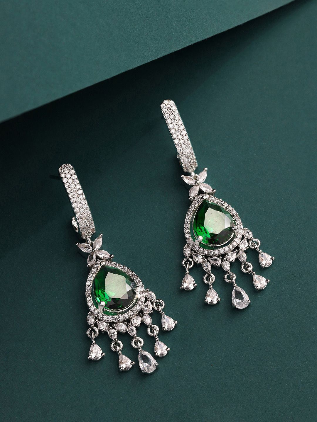 

Priyaasi American Diamond Silver Plated Drop Earrings