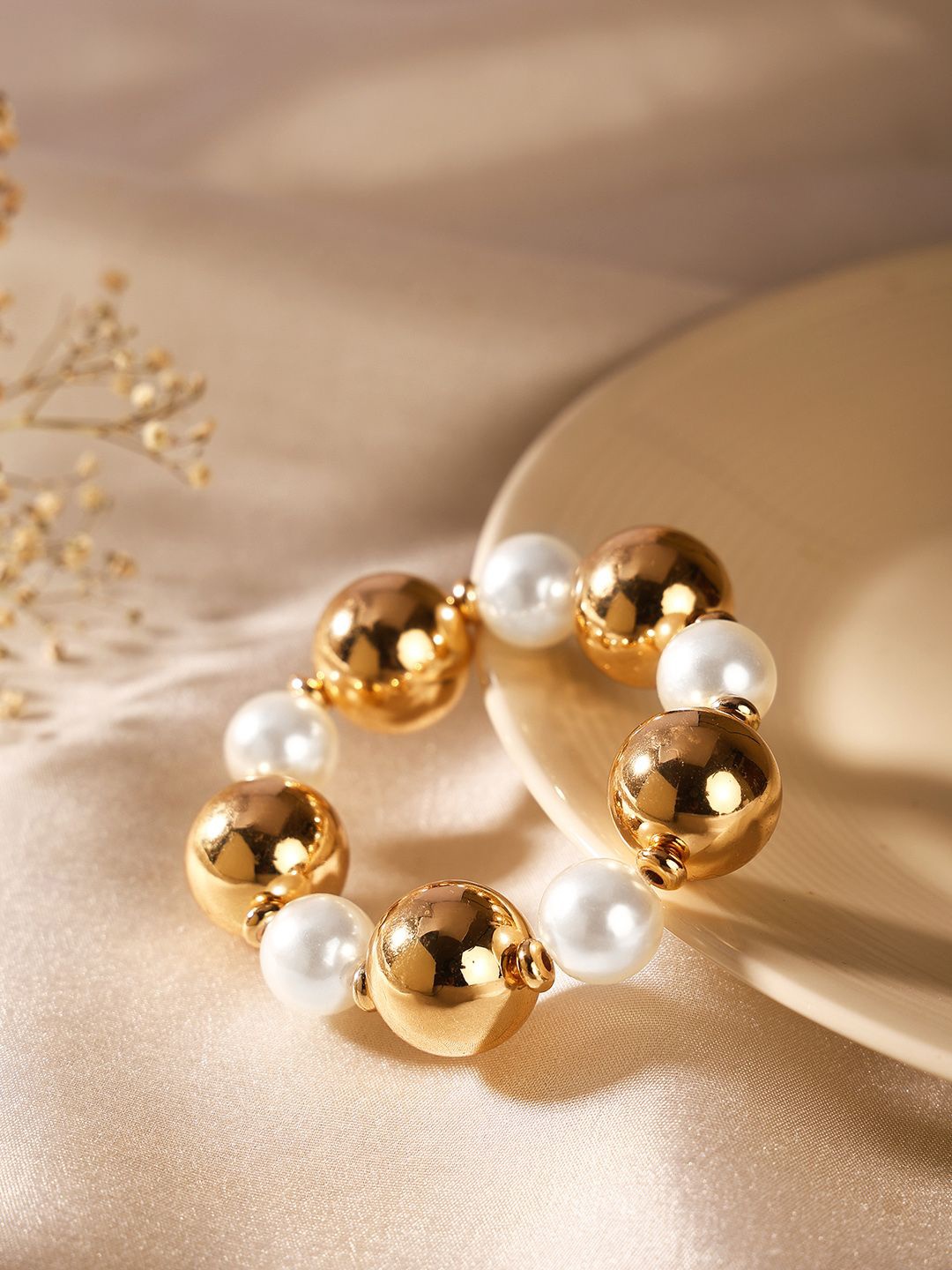 

Priyaasi Gold-Plated Pearls-Beaded Elasticated Bracelet