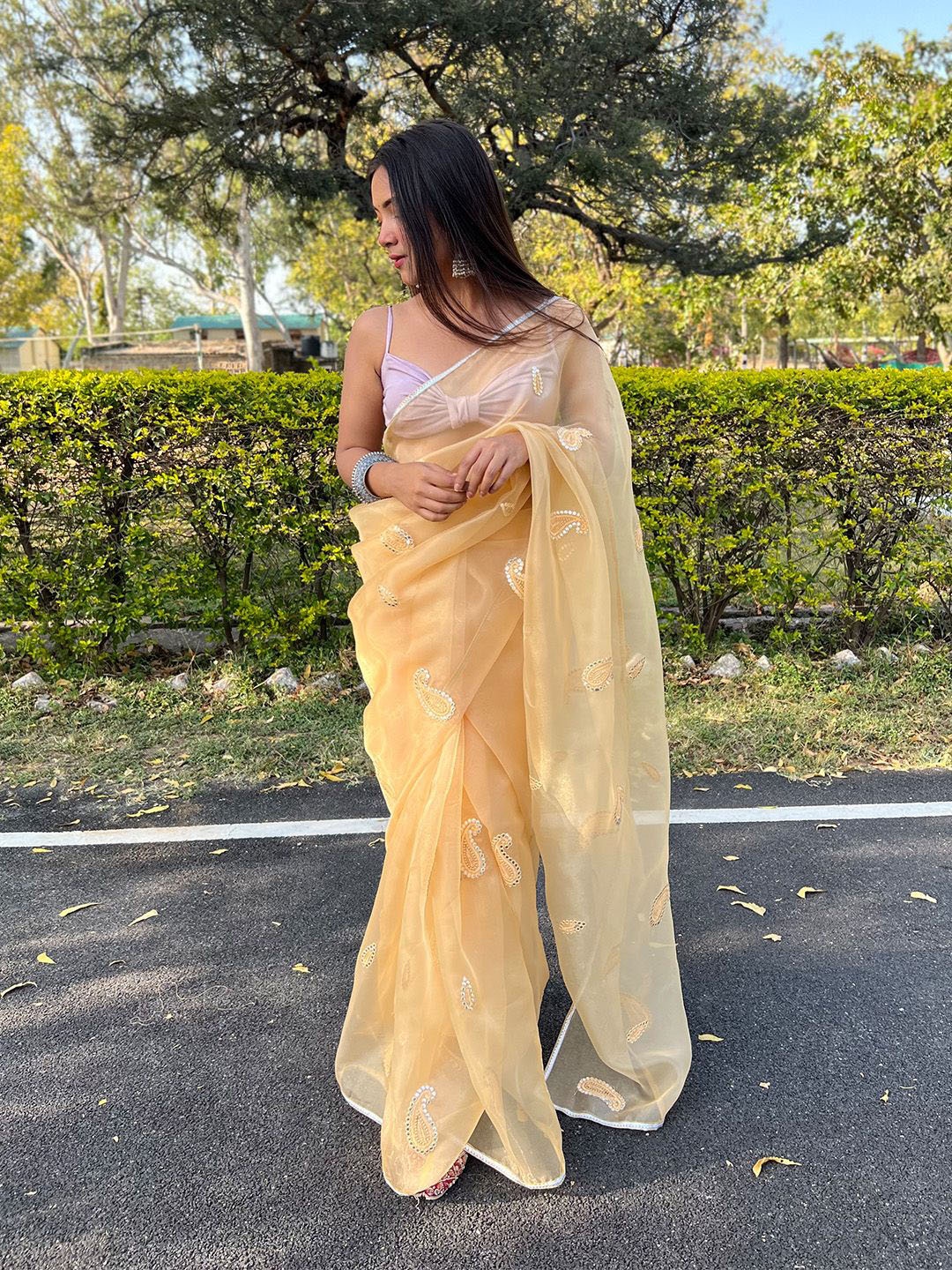 

Ishin Paisley Organza Saree, Yellow