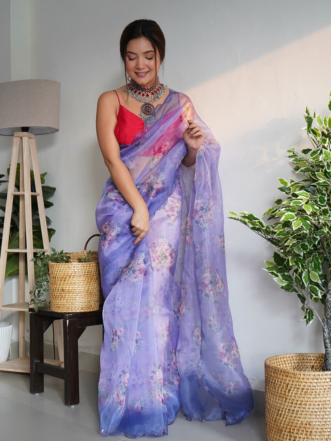 

Ishin Floral Sequinned Organza Saree, Blue