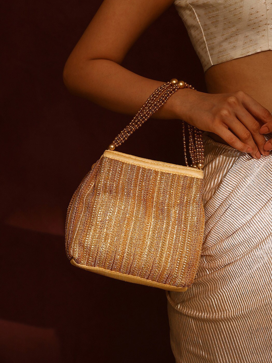 

Priyaasi Embellished Potli Clutch, Gold