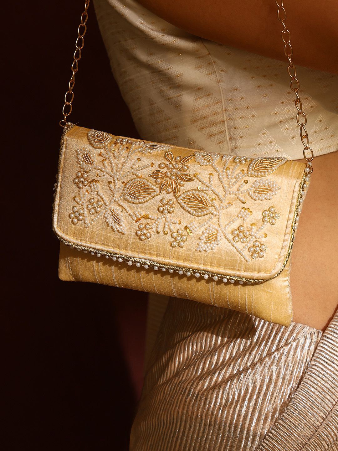

Priyaasi Embellished Purse Clutch, Gold